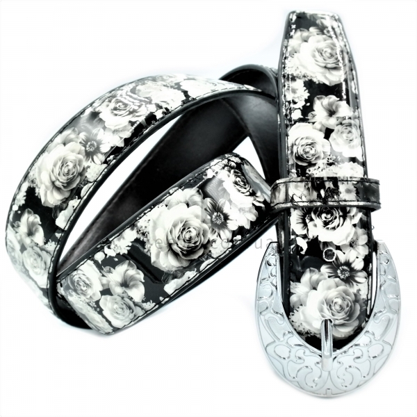 Жіночий ремінь квіти лак