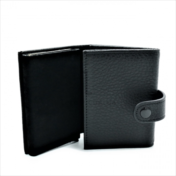 Чоловіча шкіряна візитниця-гаманець Чорного кольору