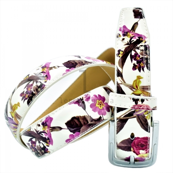 Жіночий ремінь квіти лак