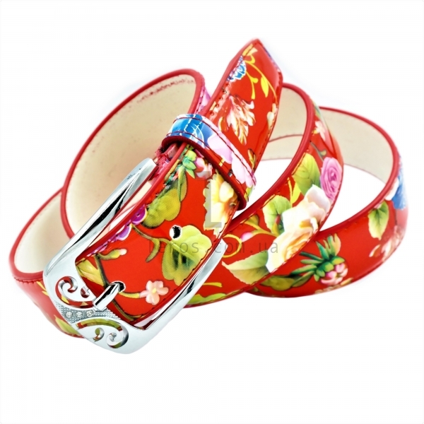 Жіночий ремінь квіти лак