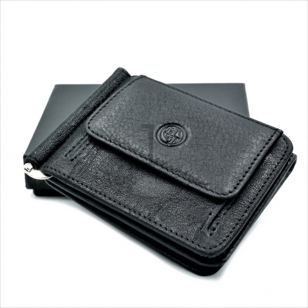 Чоловічий шкіряний гаманець-затискач Чорного кольору