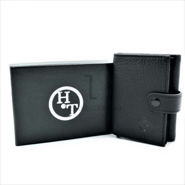 Чоловіча шкіряна візитниця-гаманець Чорного кольору