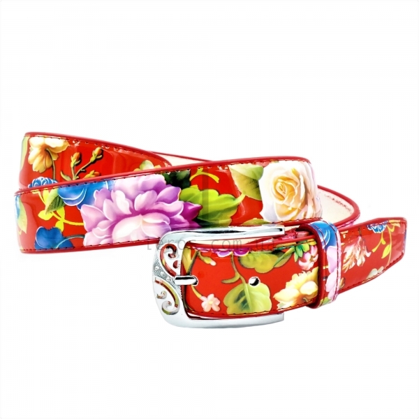 Жіночий ремінь квіти лак