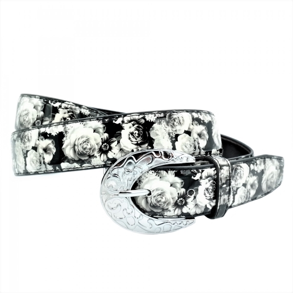Жіночий ремінь квіти лак