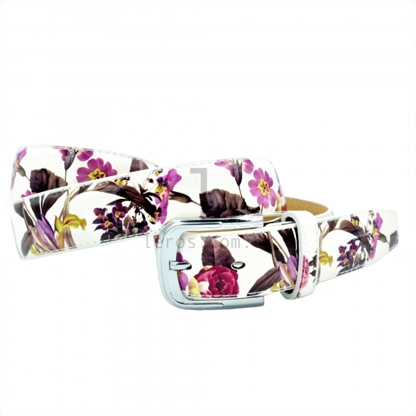 Жіночий ремінь квіти лак