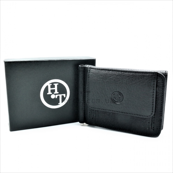Чоловічий шкіряний гаманець-затискач Чорного кольору
