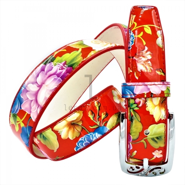 Жіночий ремінь квіти лак