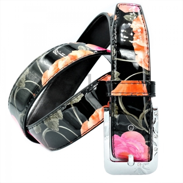 Жіночий ремінь квіти лак