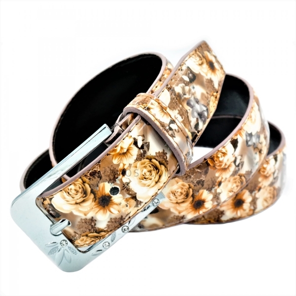 Жіночий ремінь квіти лак