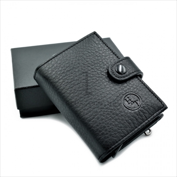 Чоловіча шкіряна візитниця-гаманець Чорного кольору