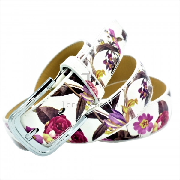 Жіночий ремінь квіти лак