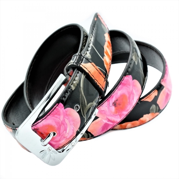 Жіночий ремінь квіти лак