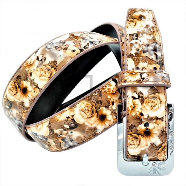 Жіночий ремінь квіти лак