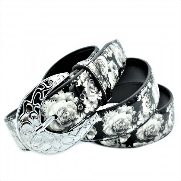 Жіночий ремінь квіти лак