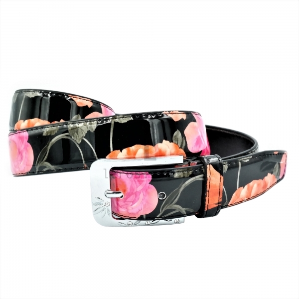 Жіночий ремінь квіти лак