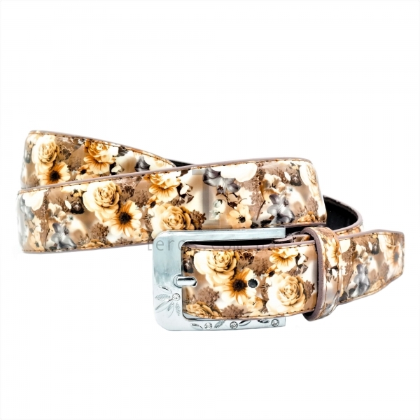 Жіночий ремінь квіти лак